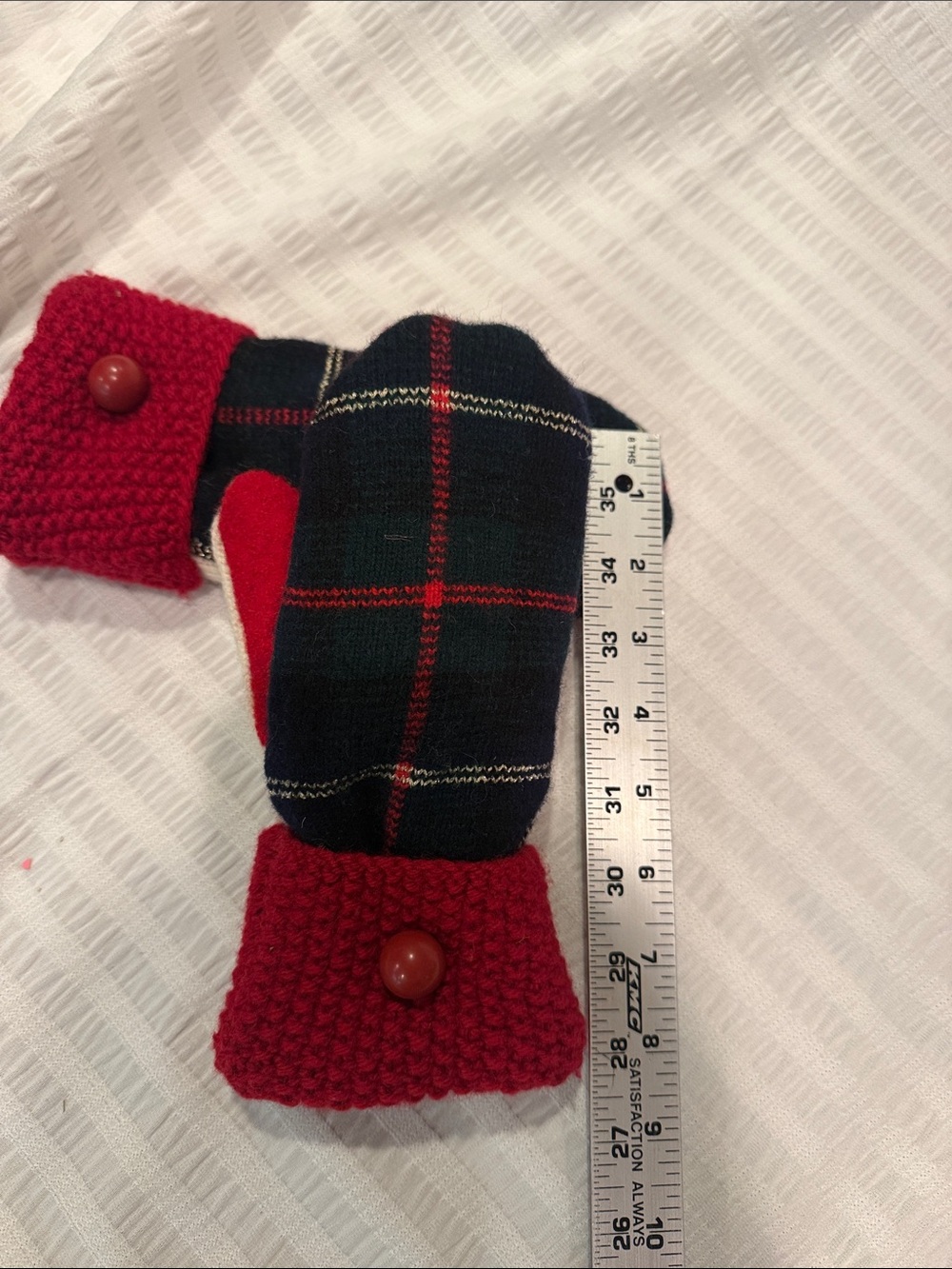 Wool sweater mittens fleece line  Cuff Women's Mittens - Red and Black